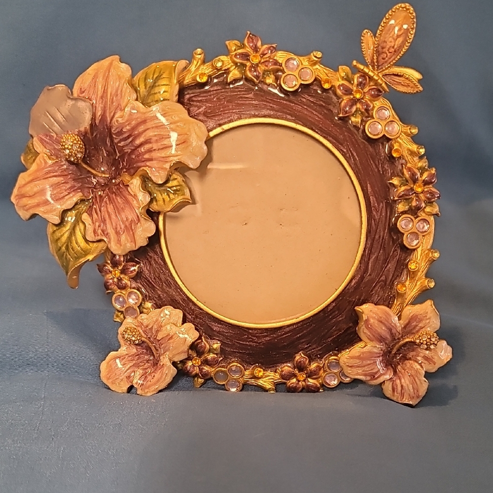 Floral Decorative Frame with Butterfly Accents/ Enamel Paint
